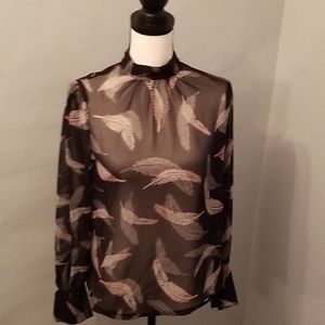 2 for $10 - Black with feathers sheer blouse